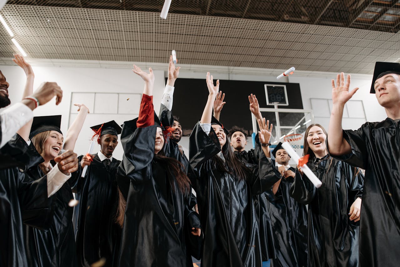 Graduation celebration with caps and decorations